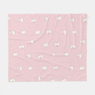 Cute White Cat Pattern – Kawaii Hearts & Flowers  Fleece Blanket