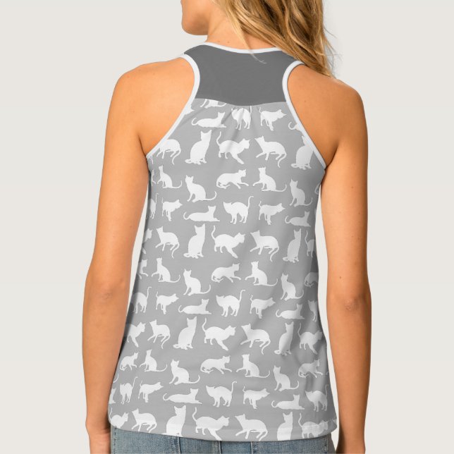 Cute White Cat Pattern Light Grey  Tank Top (Back)