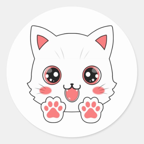 Cute White Cat Paw Anime Classic Round Sticker