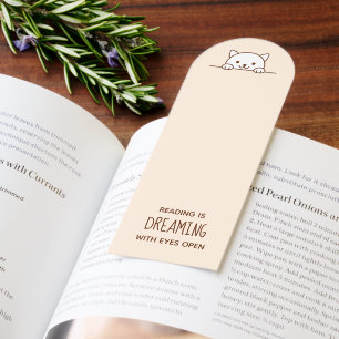 Cute White Cat Peeking Quote Beige Bookmarks