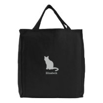 Cute White Cat Personalized Embroidered Tote Bag