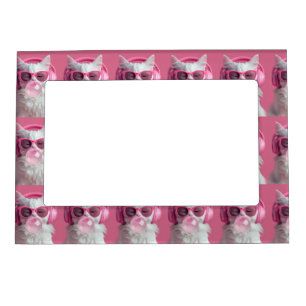  Cute  White Cat  – Personalized Magnetic Frame