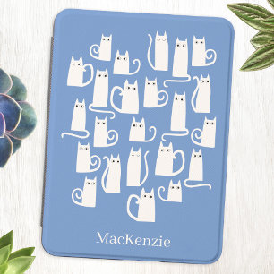 Cute White Cat Personalized Name Kindle Cover