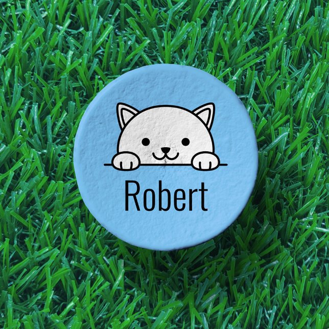 Cute White Cat Pet Custom Name Golf Tees (Creator Uploaded)