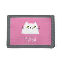 Cute White Cat Pink Monogrammed Trifold Wallet Cute White Cat Pink Monogrammed Trifold Wallet