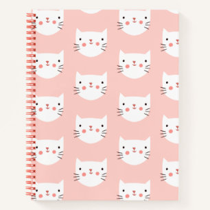 Cute White Cat Pink Pattern  Notebook