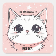 Cute White Cat Pink Stars
