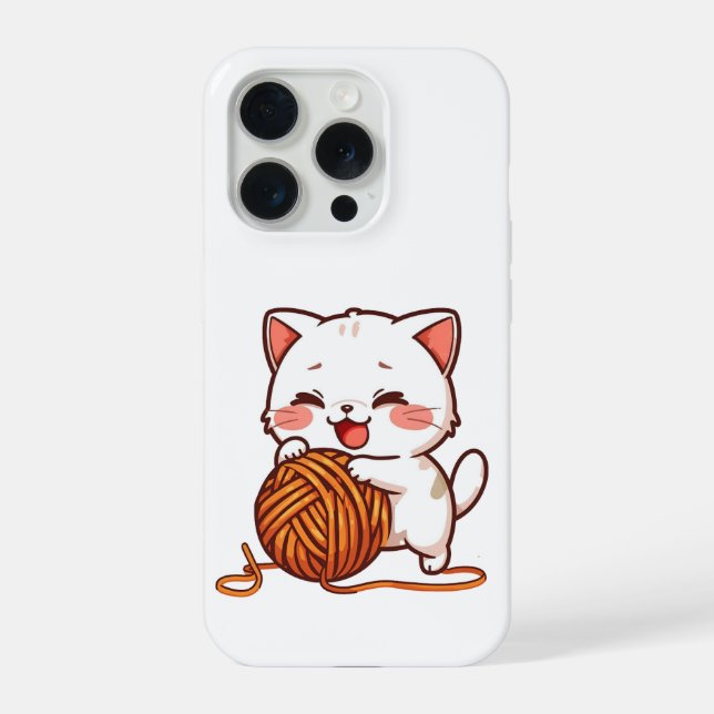 Cute White Cat Playing with Woolen Ball Cover (Back)