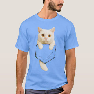 Cute White Cat Pocket Funny Gifts Cat Mom Cat Dad T-Shirt