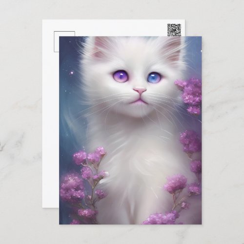 Cute White Cat Portrait Postcard