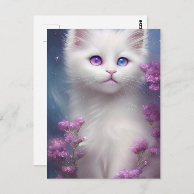 Cute White Cat Portrait Postcard (Front/Back)