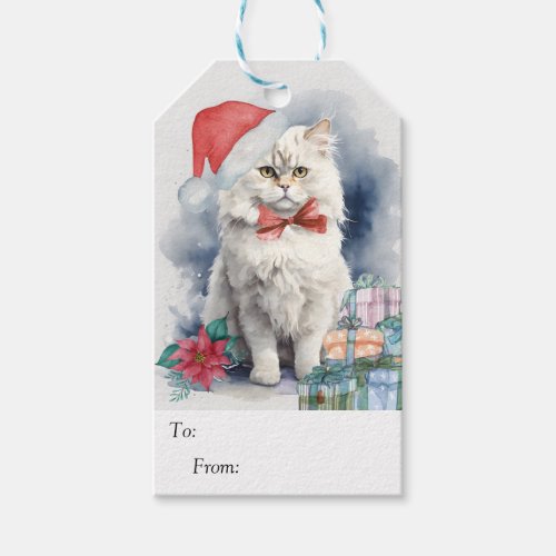 Cute White Cat Santa Hat Gifts Christmas  Gift Tags