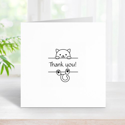 Cute White Cat Thank You 1x1 Rubber Stamp
