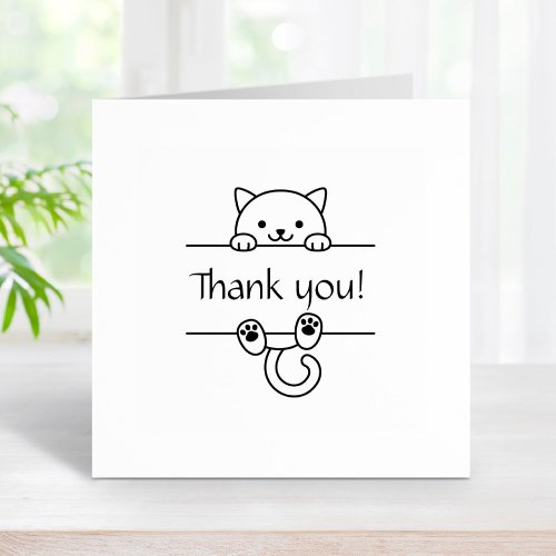 Cute White Cat Thank You Rubber Stamp