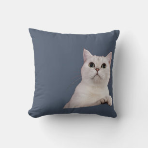 Cute White Cat Throw Pillow Minimalist Cat Lover