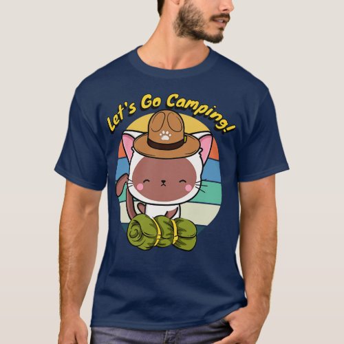 Cute White Cat Wants to go Camping T_Shirt
