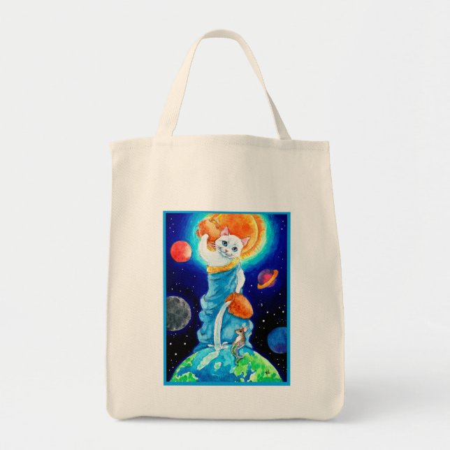 Cute White Cat Water Goddess Tote Bag (Front)