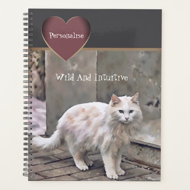 Cute White Cat Wild Quote Gray Journal  Planner (Front)