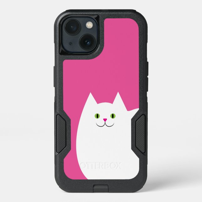 Cute White Cat with a Bright Pink Nose Otterbox iPhone Case (Back)