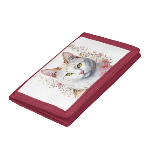 cute white cat with big eyes trifold wallet