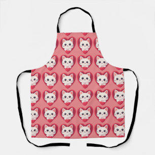 Cute White Cat with Heart Kawaii Kitty Love Design Apron