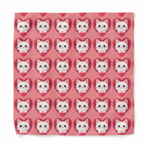 Cute White Cat with Heart Kawaii Kitty Love Design Bandana
