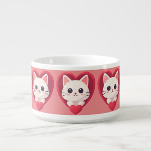 Cute White Cat with Heart Kawaii Kitty Love Design Bowl