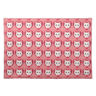 Cute White Cat with Heart Kawaii Kitty Love Design Cloth Placemat