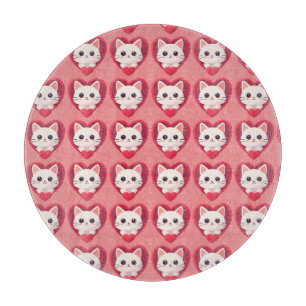 Cute White Cat with Heart Kawaii Kitty Love Design Cutting Board