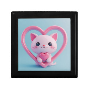 Cute White Cat with Heart Kawaii Kitty Love Design Gift Box