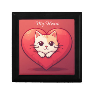 Cute White Cat with Heart Kawaii Kitty Love Design Gift Box