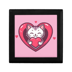 Cute White Cat with Heart Kawaii Kitty Love Design Gift Box