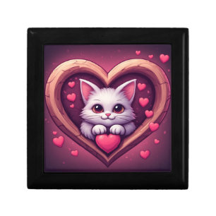 Cute White Cat with Heart Kawaii Kitty Love Design Gift Box