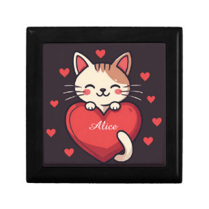 Cute White Cat with Heart Kawaii Kitty Love Design Gift Box