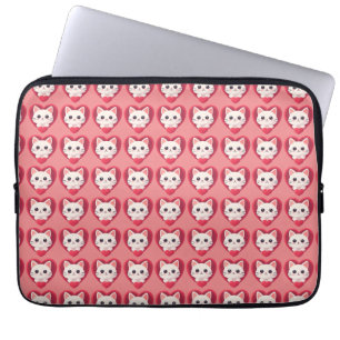 Cute White Cat with Heart Kawaii Kitty Love Design Laptop Sleeve