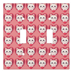 Cute White Cat with Heart Kawaii Kitty Love Design Light Switch Cover