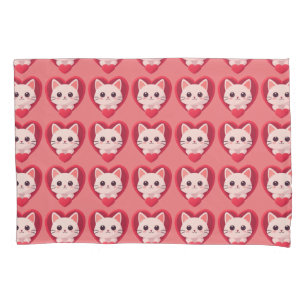 Cute White Cat with Heart Kawaii Kitty Love Design Pillow Case