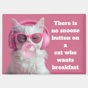 Cute White Cat with Pink Headphones Magnet
