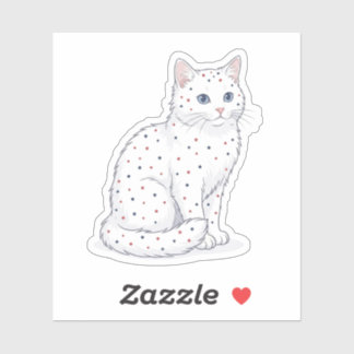 Cute White Cat with Tiny Patriotic Stars Pattern Sticker