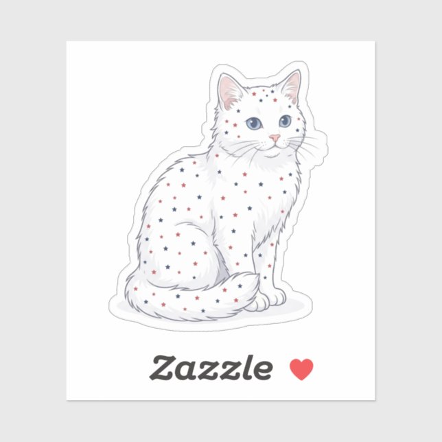 Cute White Cat with Tiny Patriotic Stars Pattern  Sticker (Sheet)