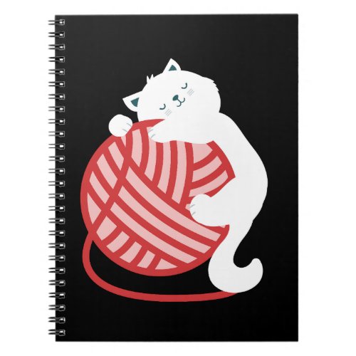 Cute white cat with yarn ball notebook