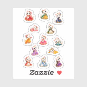 Cute White Cats in Indian Lehenga Sticker Sheet