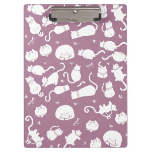 Cute White Cats Pattern on Mauve Background Clipboard