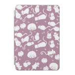 Cute White Cats Pattern on Mauve Background iPad Mini Cover