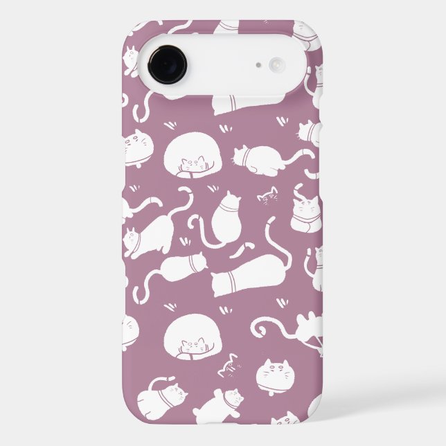 Cute White Cats Pattern on Mauve Background iPhone Case (Back)