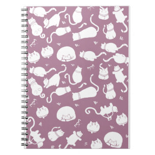 Cute White Cats Pattern on Mauve Background Notebook