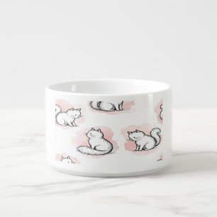 Cute White Cats Pink Watercolor Pattern Kawaii Cat Bowl