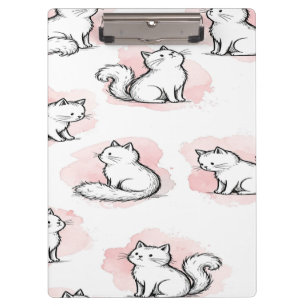 Cute White Cats Pink Watercolor Pattern Kawaii Cat Clipboard