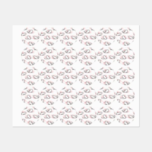 Cute White Cats Pink Watercolor Pattern Kawaii Cat Labels