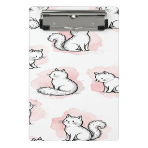 Cute White Cats Pink Watercolor Pattern Kawaii Cat Mini Clipboard